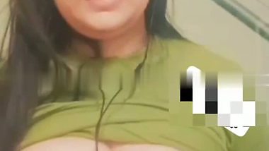 Standing fingering in nude by busty Indian girlfriend