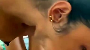 Slim wife licking dick and blowjob like a pro slut
